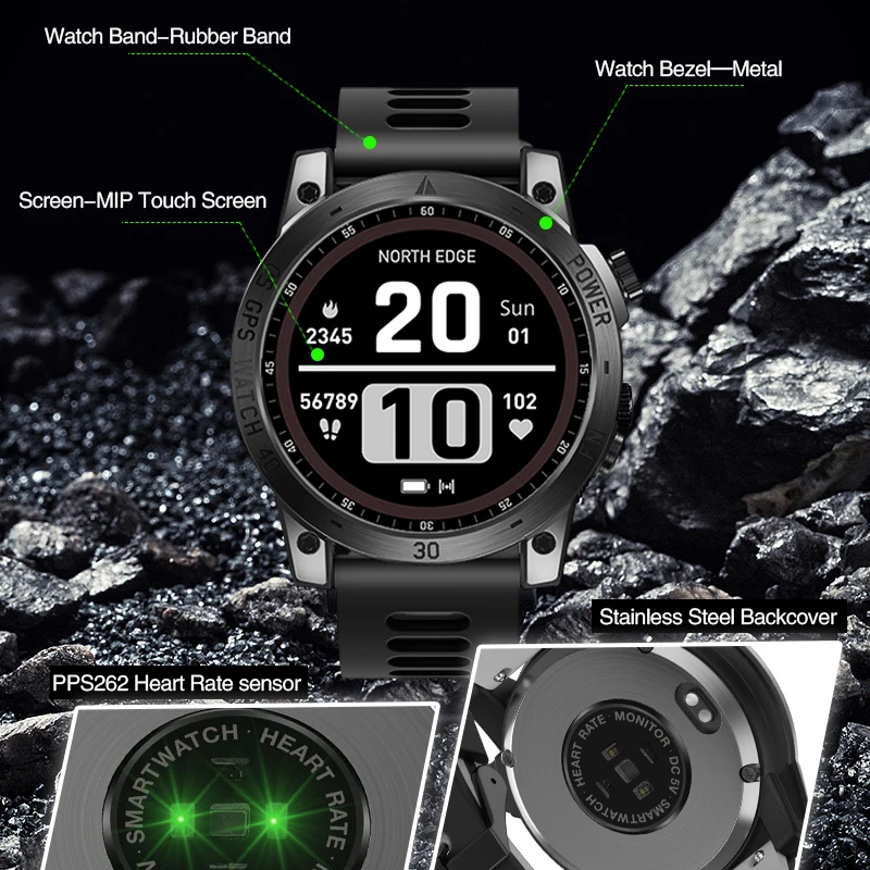 Men’s GPS Smartwatch AMOLED Display Waterproof Fitness Tracker with Altimeter and Compass