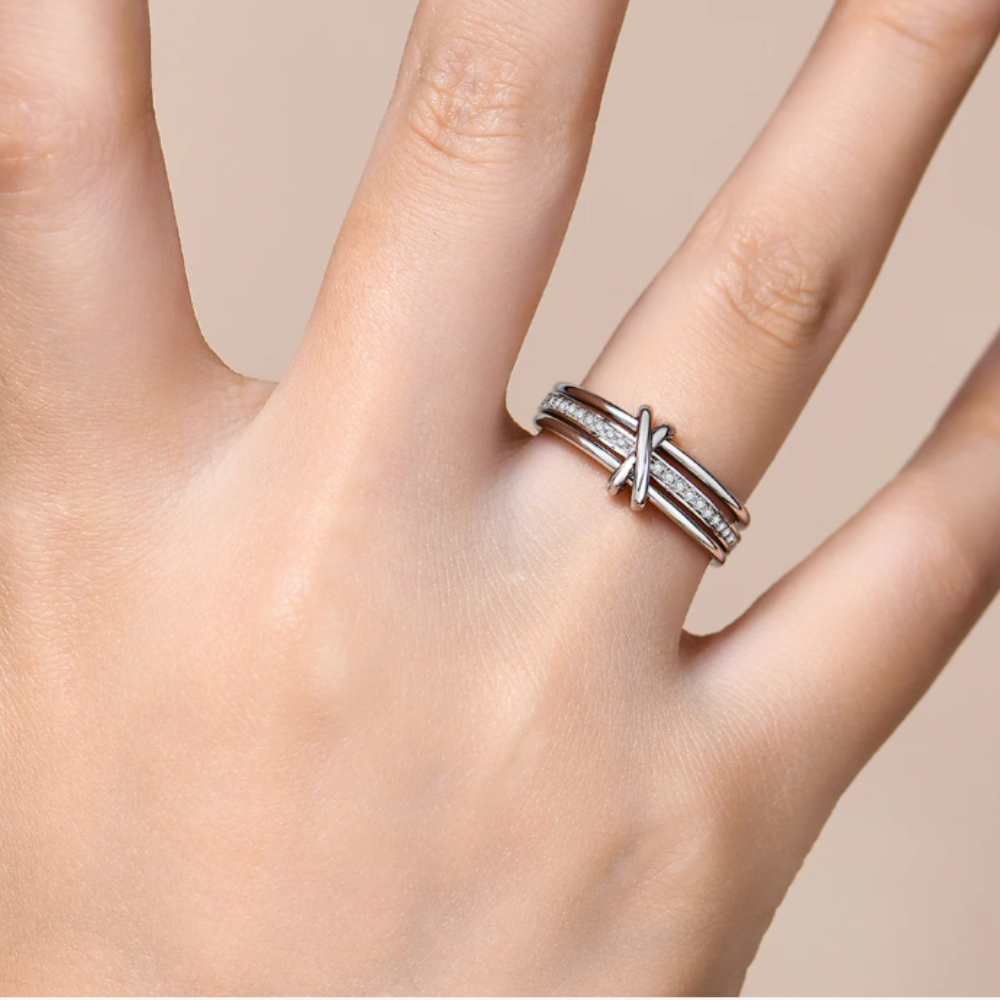 Women’s Moissanite Diamond Sterling Silver 3-Ring Connect Design Engagement Jewelry