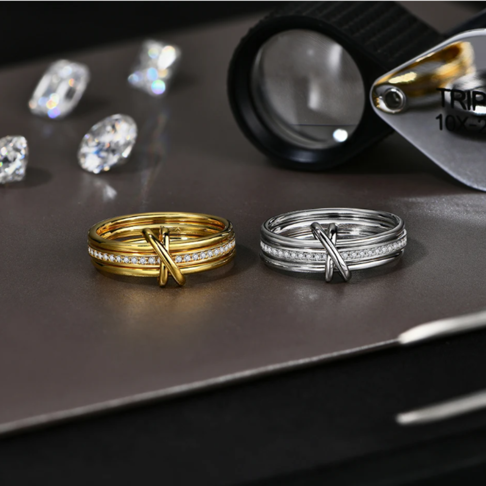 Women’s Moissanite Diamond Sterling Silver 3-Ring Connect Design Engagement Jewelry