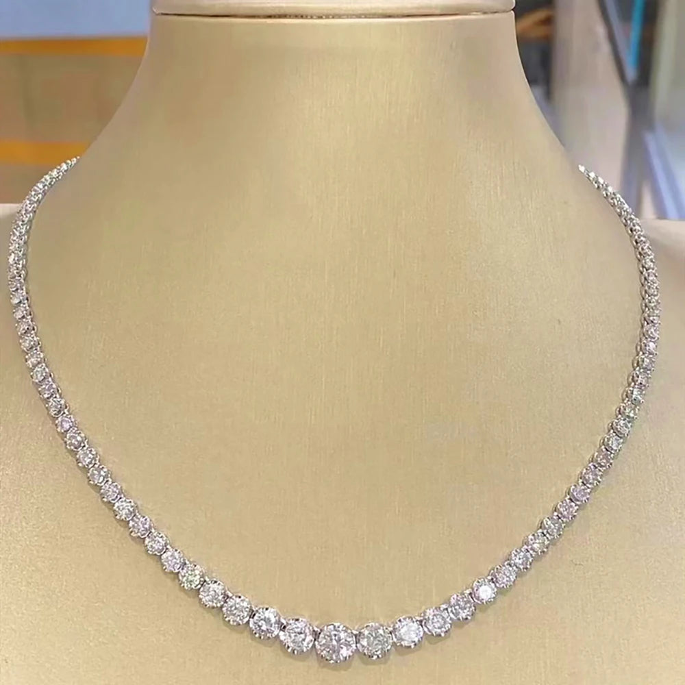 Women’s Moissanite Tennis Necklace Sterling Silver Gradient Diamond Choker Sparkling Jewelry