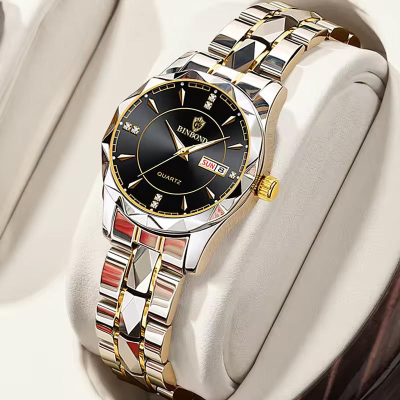 Women’s Quartz Watch Luminous Calendar Stainless Steel Shock and Water Resistant