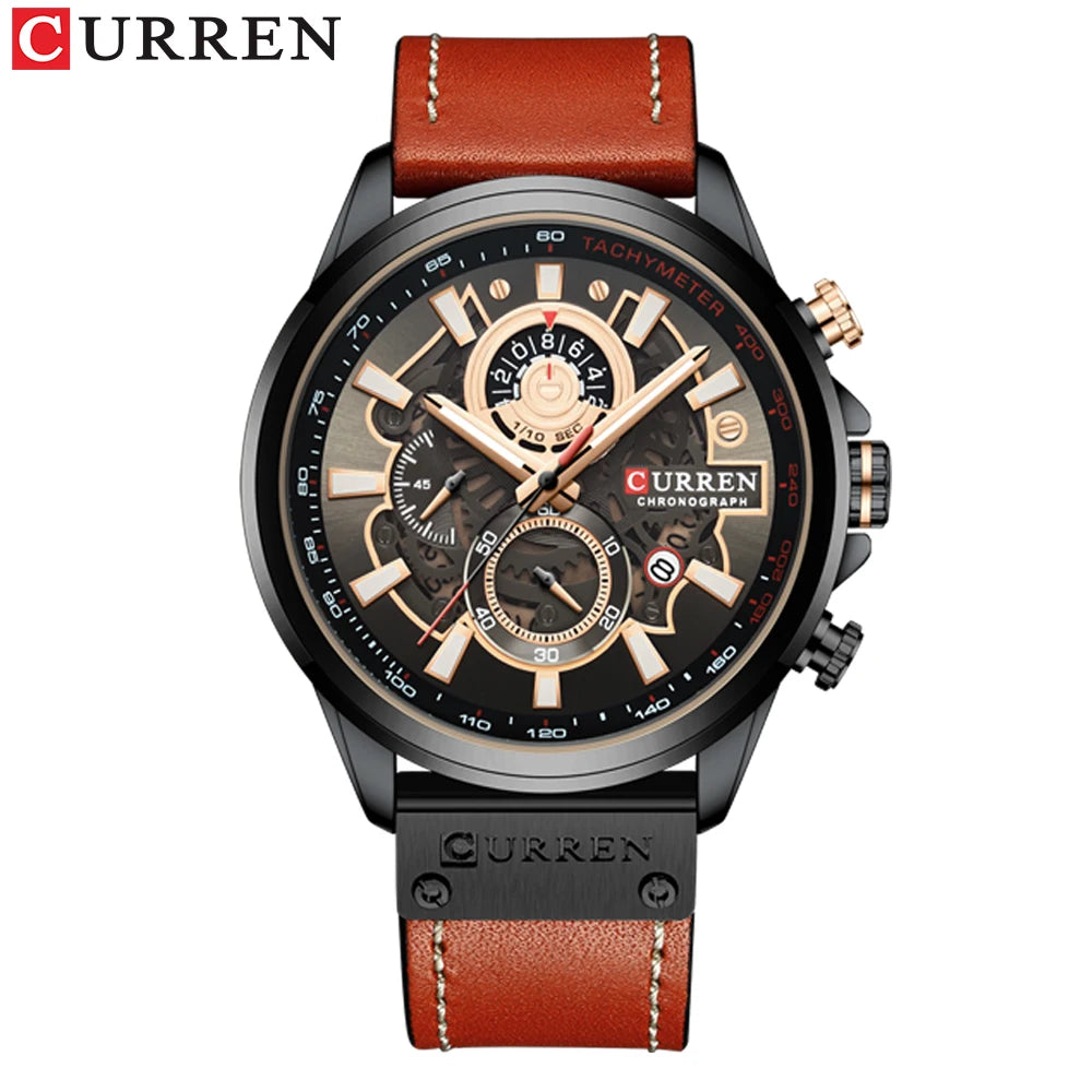 CURREN Watch For Men Sport Luxury Brand Chronograph Military Genuine Leather Waterproof Wristwatches Man Clock Relogio Masculino