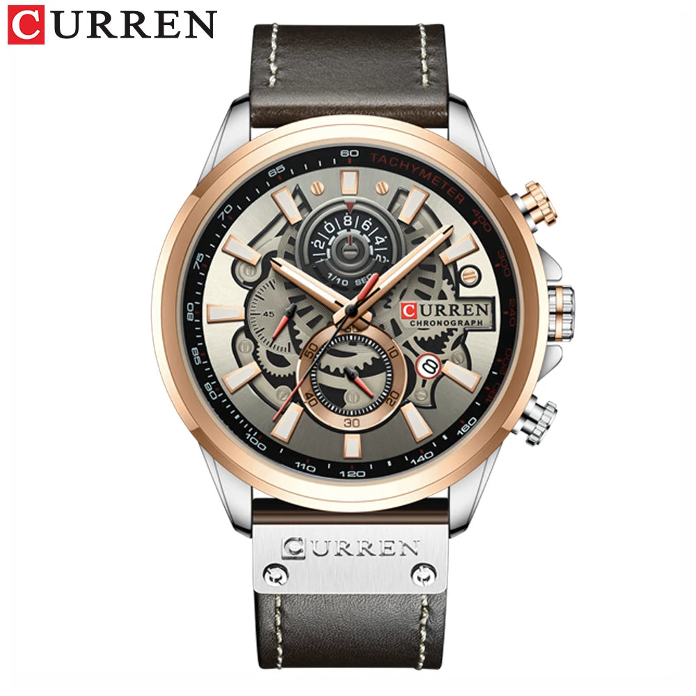 CURREN Watch For Men Sport Luxury Brand Chronograph Military Genuine Leather Waterproof Wristwatches Man Clock Relogio Masculino