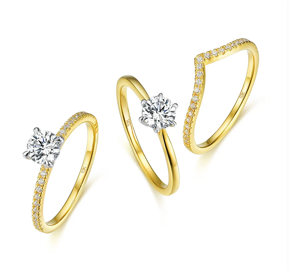 14K Yellow Gold Moissanite Solitaire Ring 0.5CT Round Cut Engagement Wedding Anniversary Jewelry