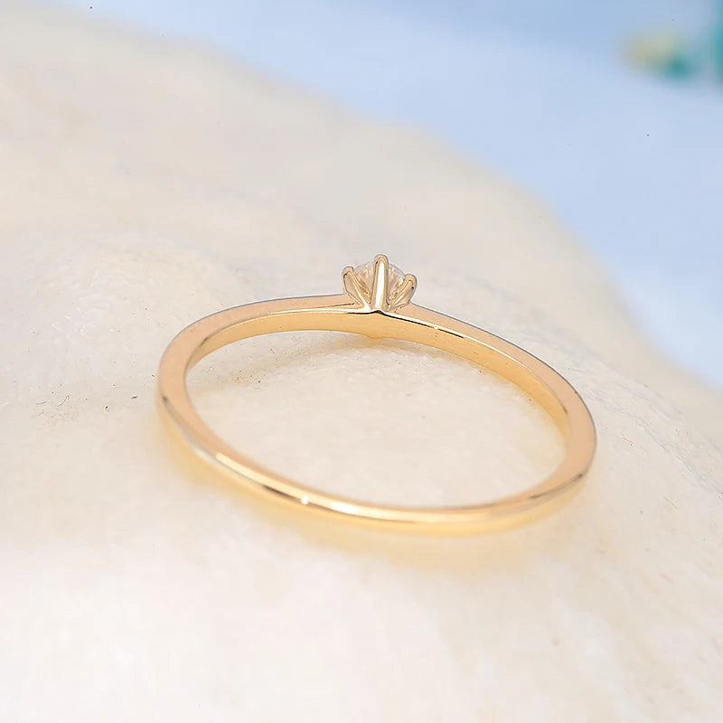 AEAW Jewelry 0.1ct Round Natural Diamond or Moissanite Engagement Ring – 10K Yellow Gold