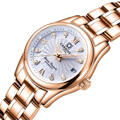 Women Luxury Automatic Watch Stainless Steel 26mm Sapphire Crystal Calendar Water Resistance