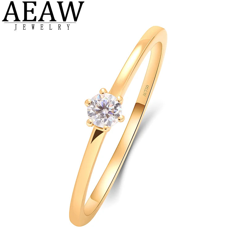 AEAW Jewelry 0.1ct Round Natural Diamond or Moissanite Engagement Ring – 10K Yellow Gold