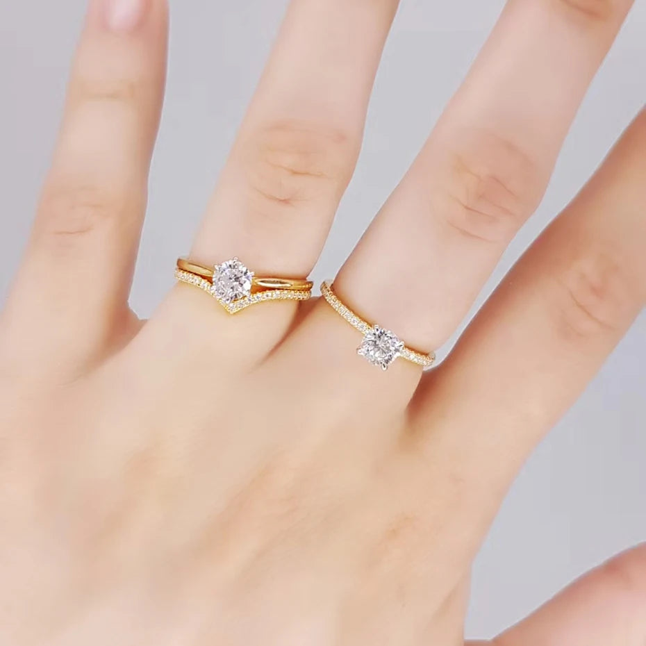 14K Yellow Gold Moissanite Solitaire Ring 0.5CT Round Cut Engagement Wedding Anniversary Jewelry