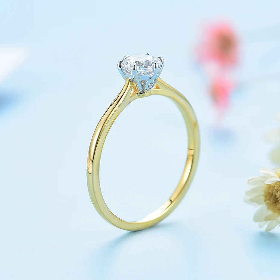 14K Yellow Gold Moissanite Solitaire Ring 0.5CT Round Cut Engagement Wedding Anniversary Jewelry