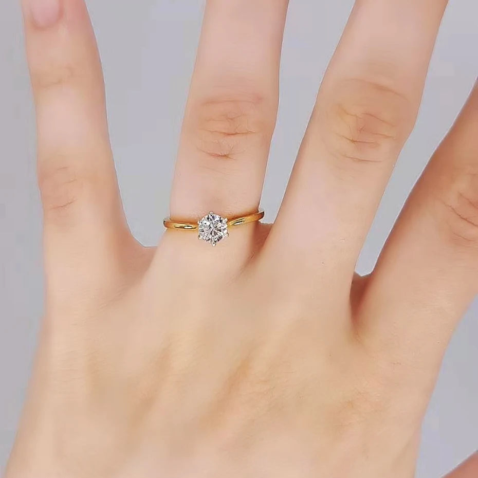 14K Yellow Gold Moissanite Solitaire Ring 0.5CT Round Cut Engagement Wedding Anniversary Jewelry