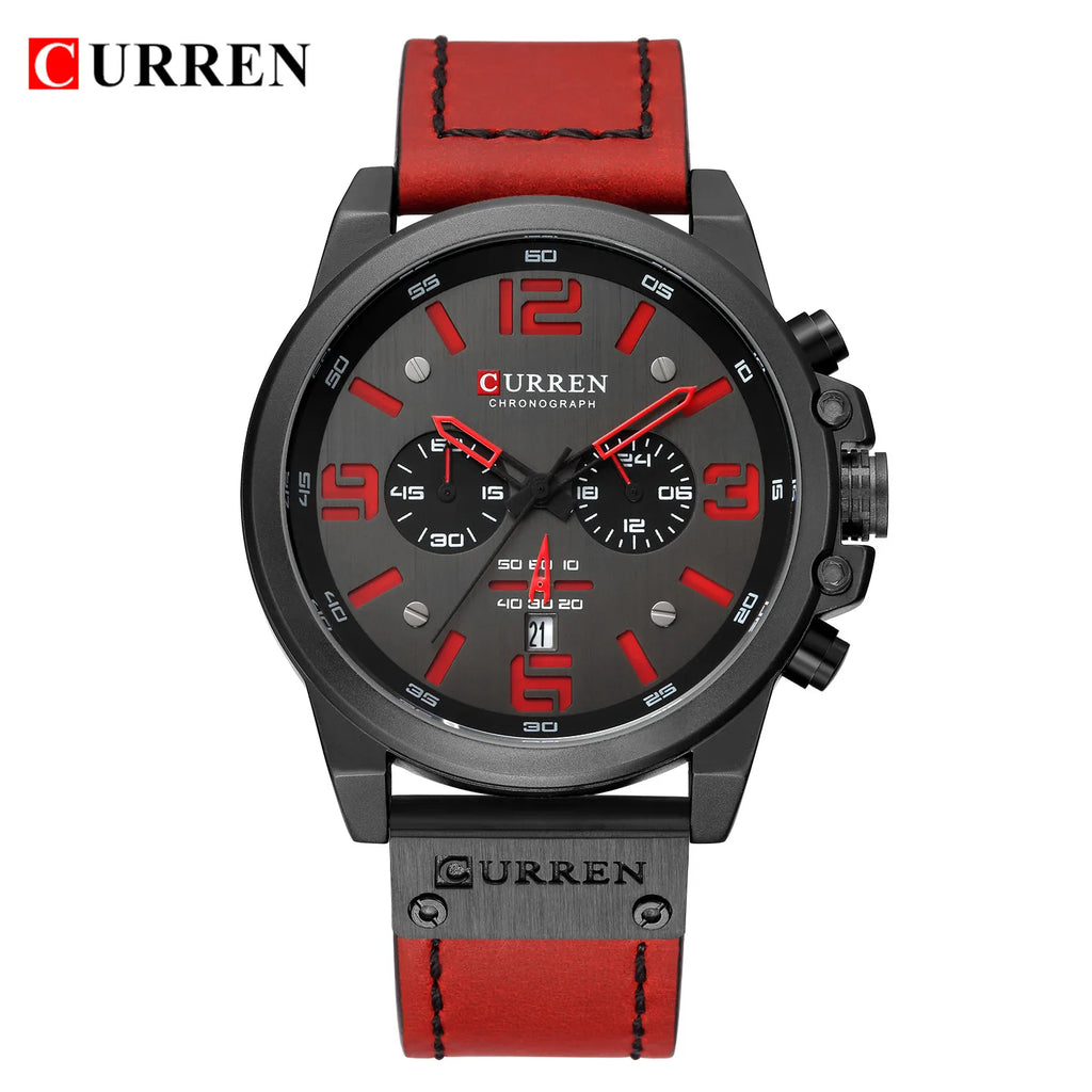 CURREN Mens Watches Top Luxury Brand Waterproof Sport Wrist Watch Chronograph Quartz Military Genuine Leather Relogio Masculino