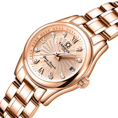 Women Luxury Automatic Watch Stainless Steel 26mm Sapphire Crystal Calendar Water Resistance