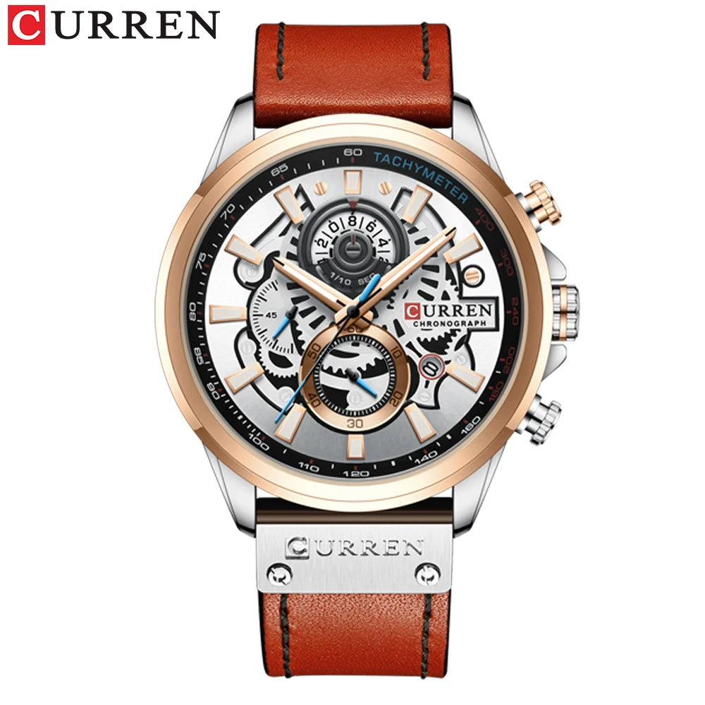 CURREN Watch For Men Sport Luxury Brand Chronograph Military Genuine Leather Waterproof Wristwatches Man Clock Relogio Masculino