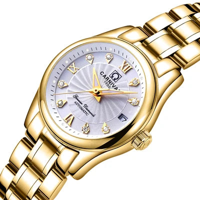 Women Luxury Automatic Watch Stainless Steel 26mm Sapphire Crystal Calendar Water Resistance