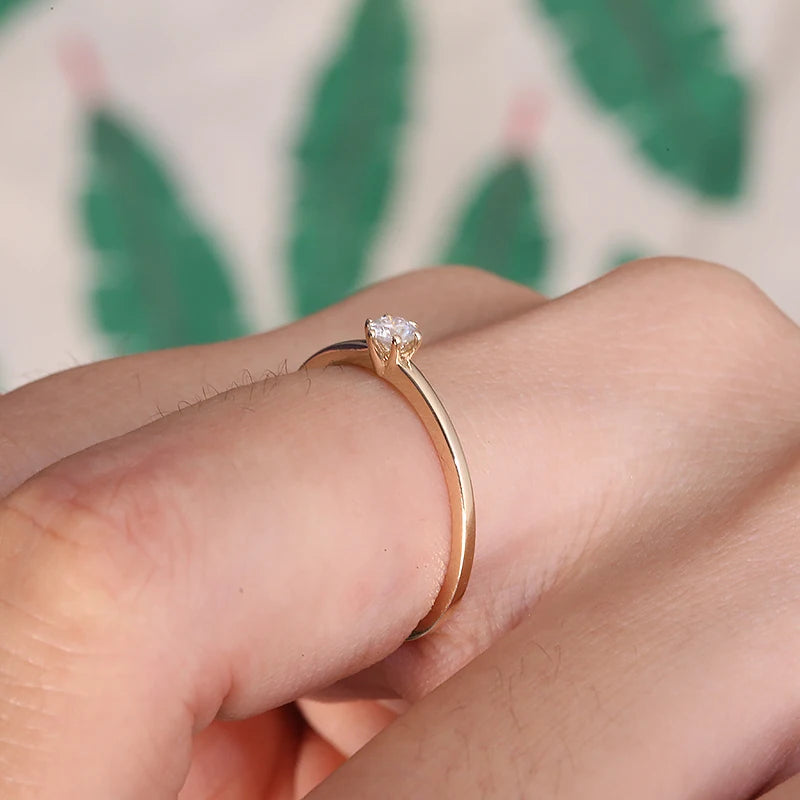 AEAW Jewelry 0.1ct Round Natural Diamond or Moissanite Engagement Ring – 10K Yellow Gold