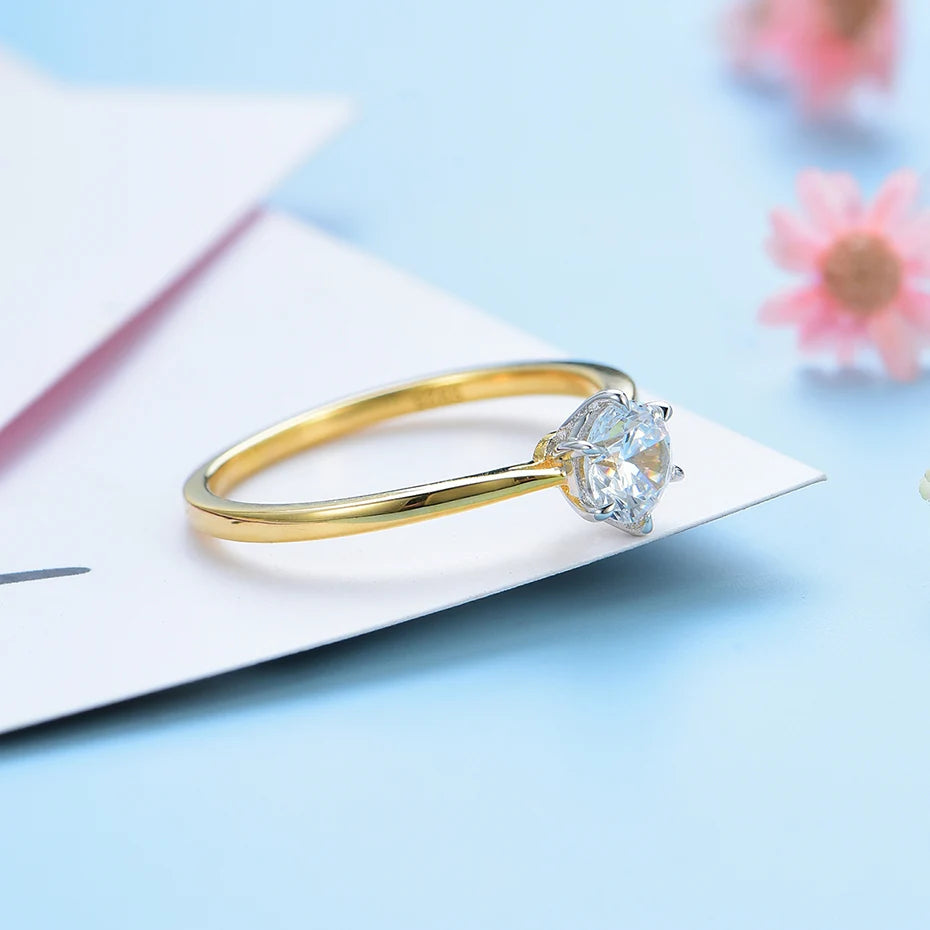 14K Yellow Gold Moissanite Solitaire Ring 0.5CT Round Cut Engagement Wedding Anniversary Jewelry