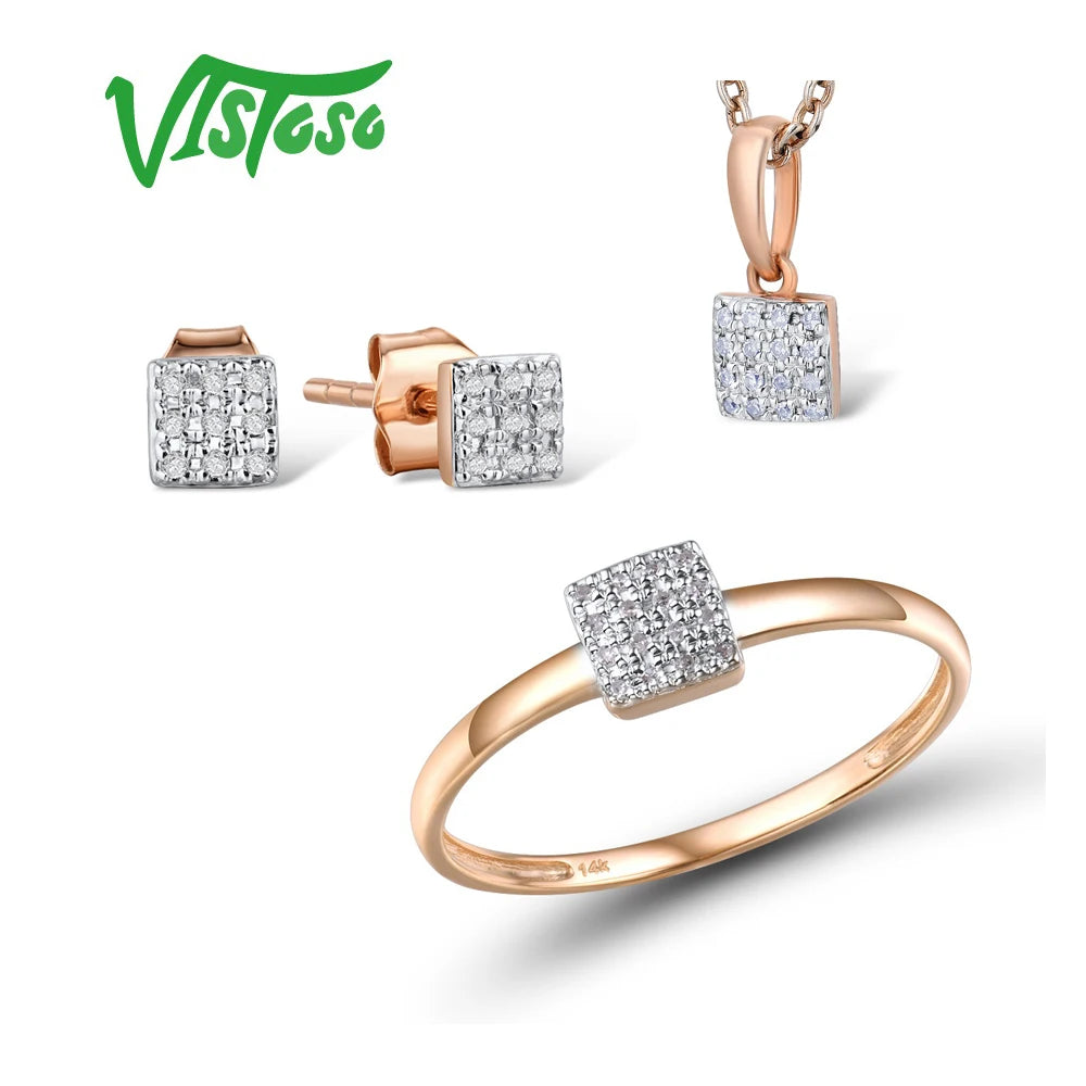 VISTOSO 14K Rose Gold Diamond Jewelry Set – Earrings, Ring & Pendant