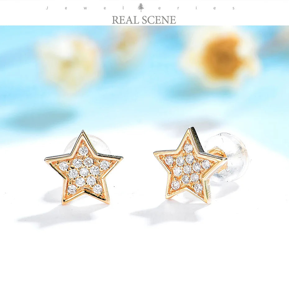 Kuololit Natural Diamond Star Stud Earrings – 10K or 14K Gold Options