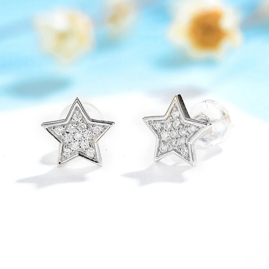 Kuololit Natural Diamond Star Stud Earrings – 10K or 14K Gold Options