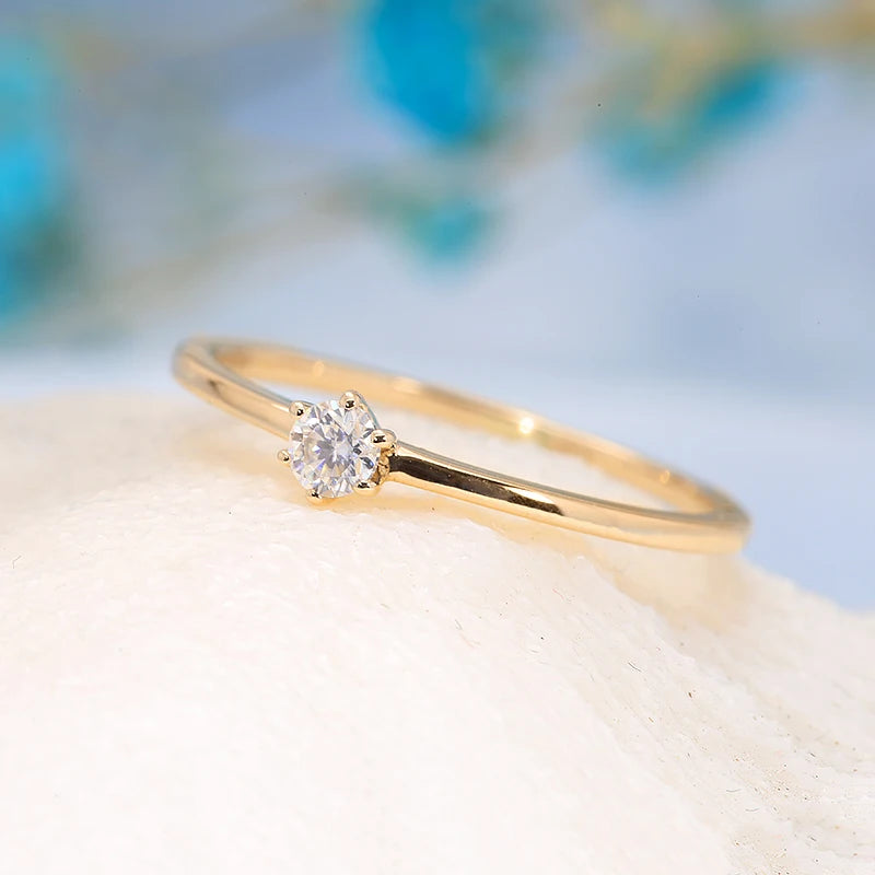 AEAW Jewelry 0.1ct Round Natural Diamond or Moissanite Engagement Ring – 10K Yellow Gold