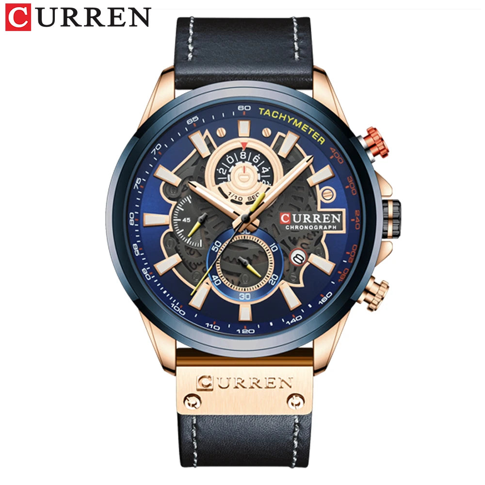 CURREN Watch For Men Sport Luxury Brand Chronograph Military Genuine Leather Waterproof Wristwatches Man Clock Relogio Masculino