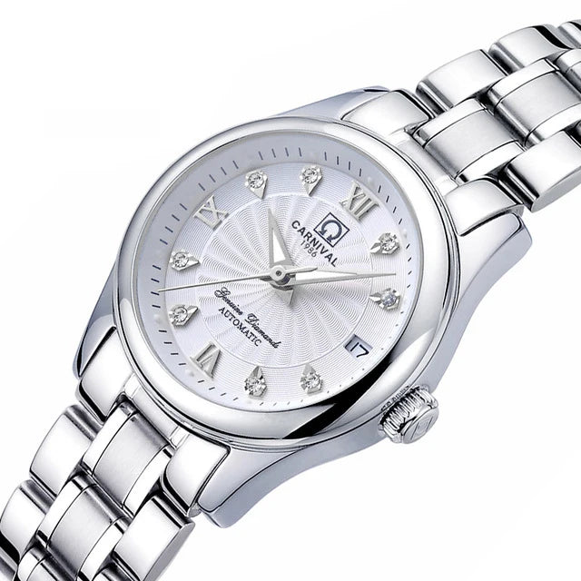 Women Luxury Automatic Watch Stainless Steel 26mm Sapphire Crystal Calendar Water Resistance