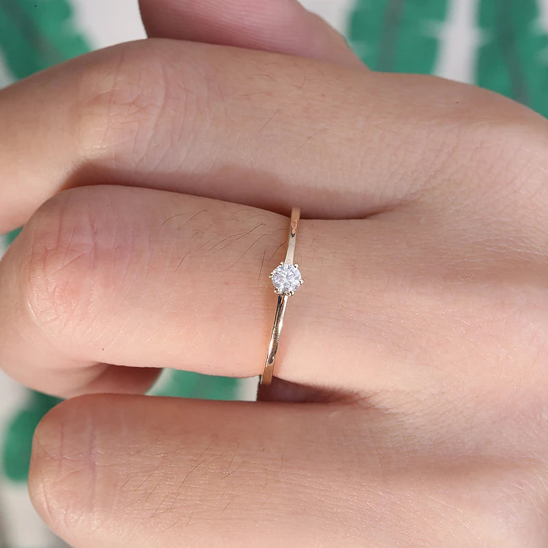 AEAW Jewelry 0.1ct Round Natural Diamond or Moissanite Engagement Ring – 10K Yellow Gold