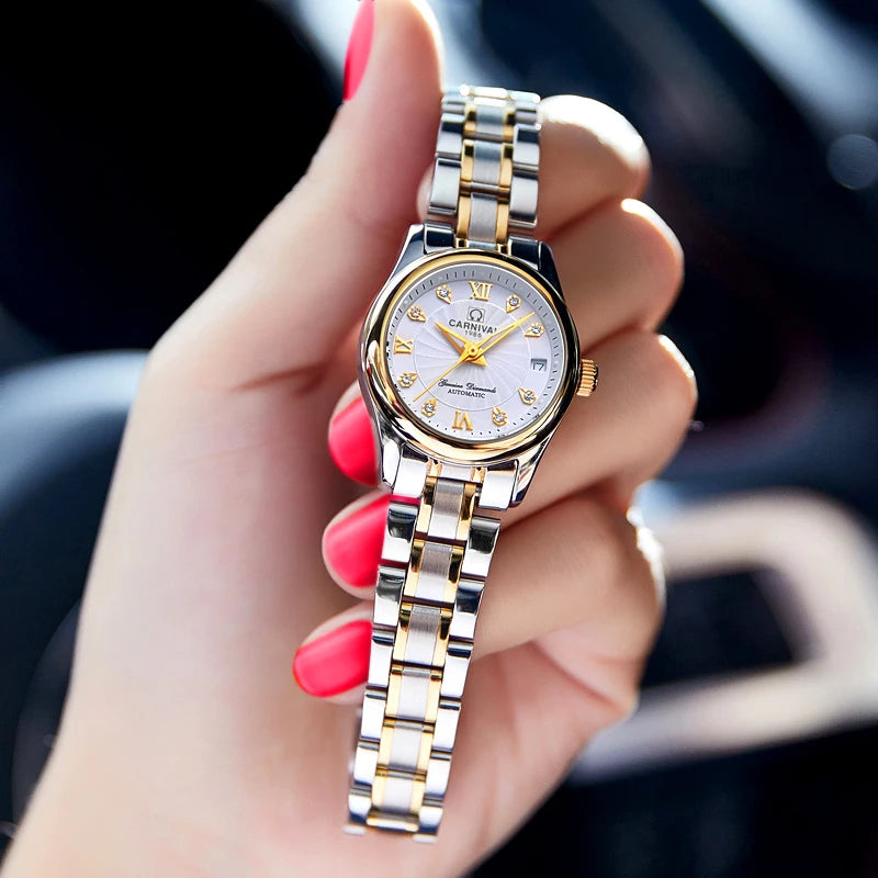 Women Luxury Automatic Watch Stainless Steel 26mm Sapphire Crystal Calendar Water Resistance