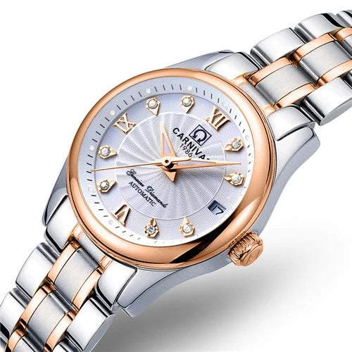 Women Luxury Automatic Watch Stainless Steel 26mm Sapphire Crystal Calendar Water Resistance