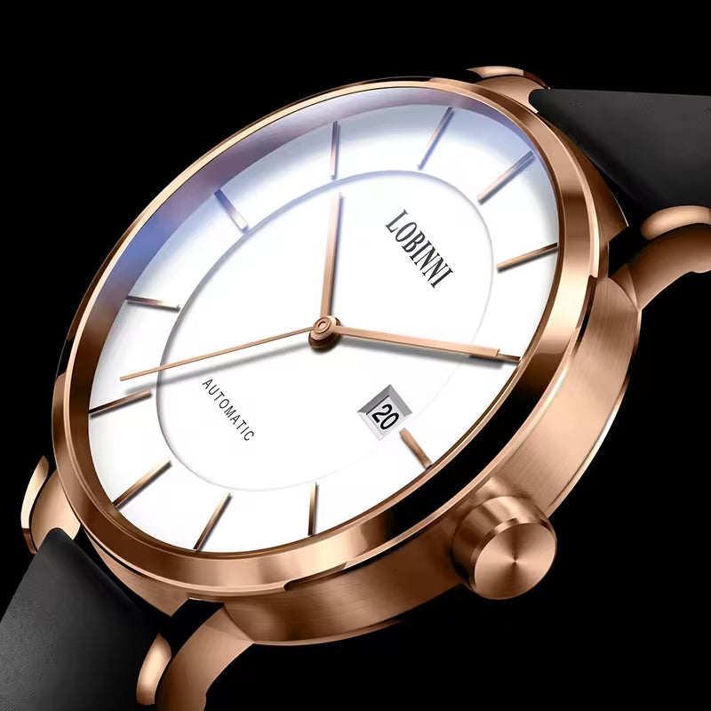 Women’s Luxury Automatic Watch 34mm Sapphire Crystal Leather Strap 5ATM Water Resistant