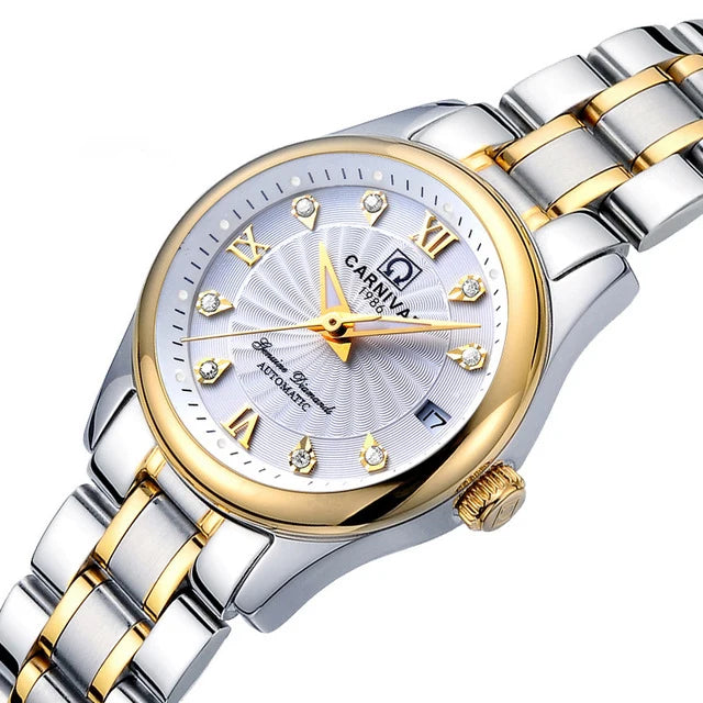 Women Luxury Automatic Watch Stainless Steel 26mm Sapphire Crystal Calendar Water Resistance