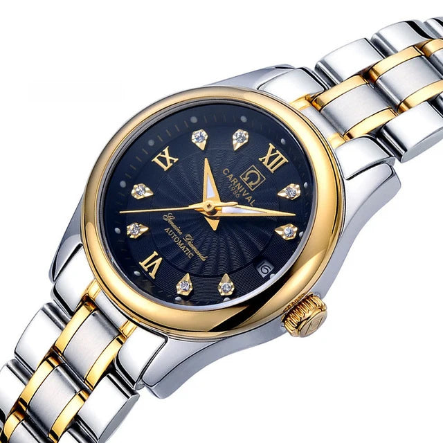 Women Luxury Automatic Watch Stainless Steel 26mm Sapphire Crystal Calendar Water Resistance