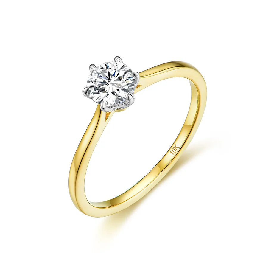 14K Yellow Gold Moissanite Solitaire Ring 0.5CT Round Cut Engagement Wedding Anniversary Jewelry