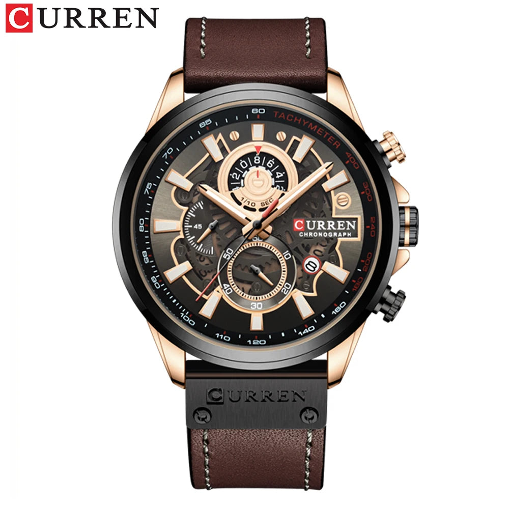 CURREN Watch For Men Sport Luxury Brand Chronograph Military Genuine Leather Waterproof Wristwatches Man Clock Relogio Masculino