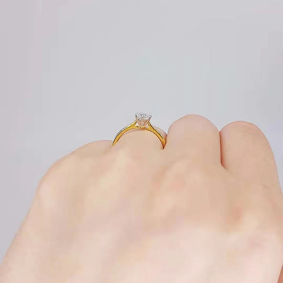 14K Yellow Gold Moissanite Solitaire Ring 0.5CT Round Cut Engagement Wedding Anniversary Jewelry