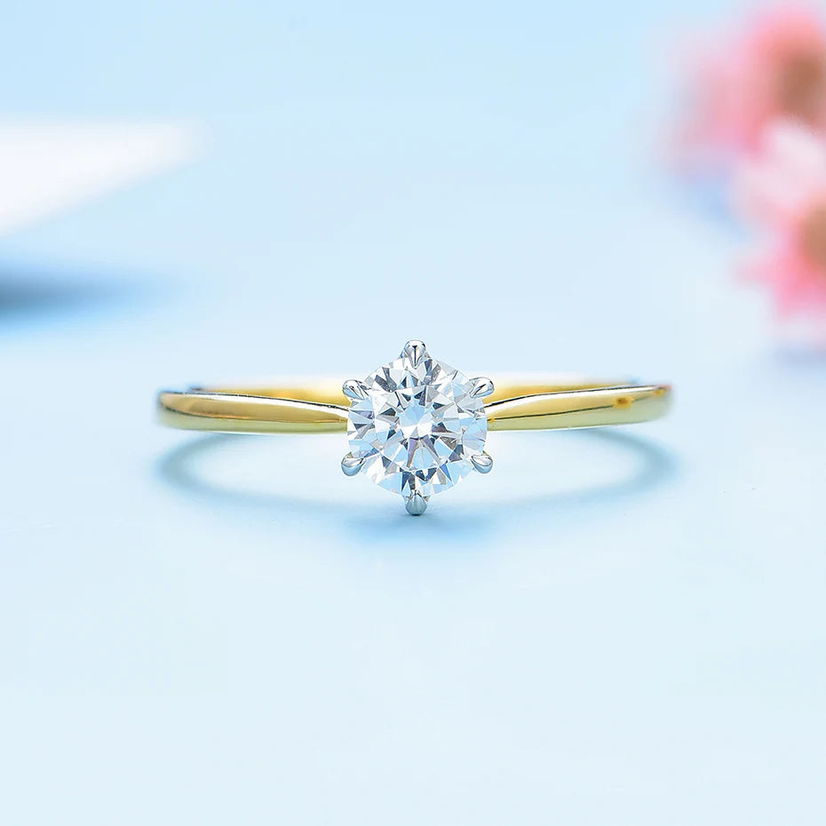 14K Yellow Gold Moissanite Solitaire Ring 0.5CT Round Cut Engagement Wedding Anniversary Jewelry