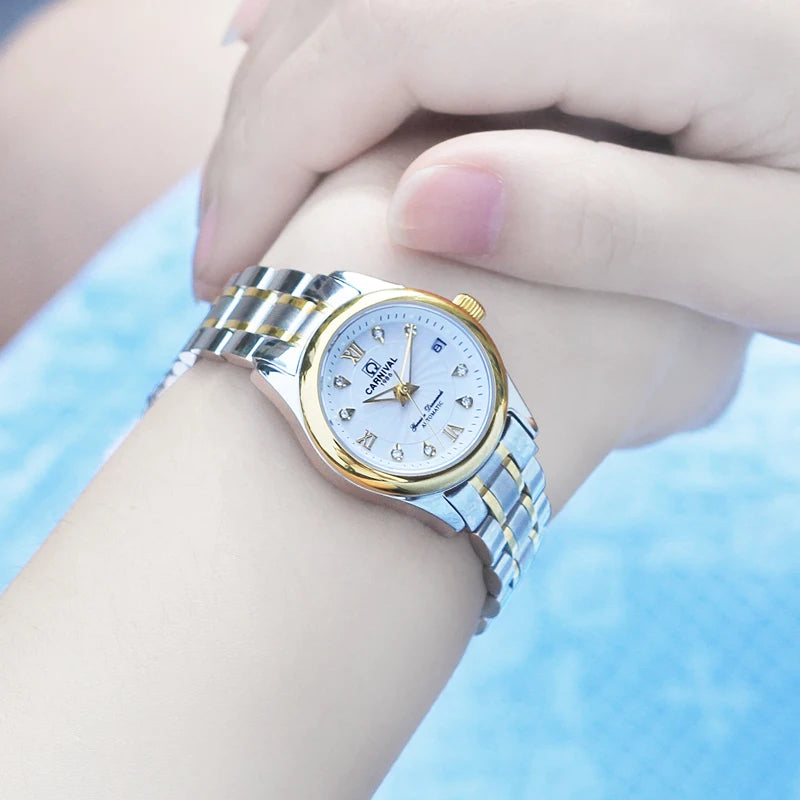 Women Luxury Automatic Watch Stainless Steel 26mm Sapphire Crystal Calendar Water Resistance