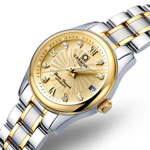 Women Luxury Automatic Watch Stainless Steel 26mm Sapphire Crystal Calendar Water Resistance