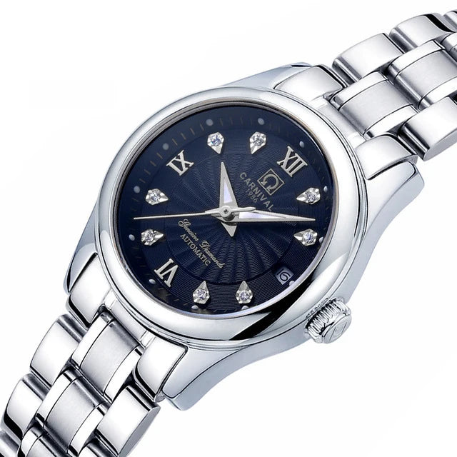 Women Luxury Automatic Watch Stainless Steel 26mm Sapphire Crystal Calendar Water Resistance