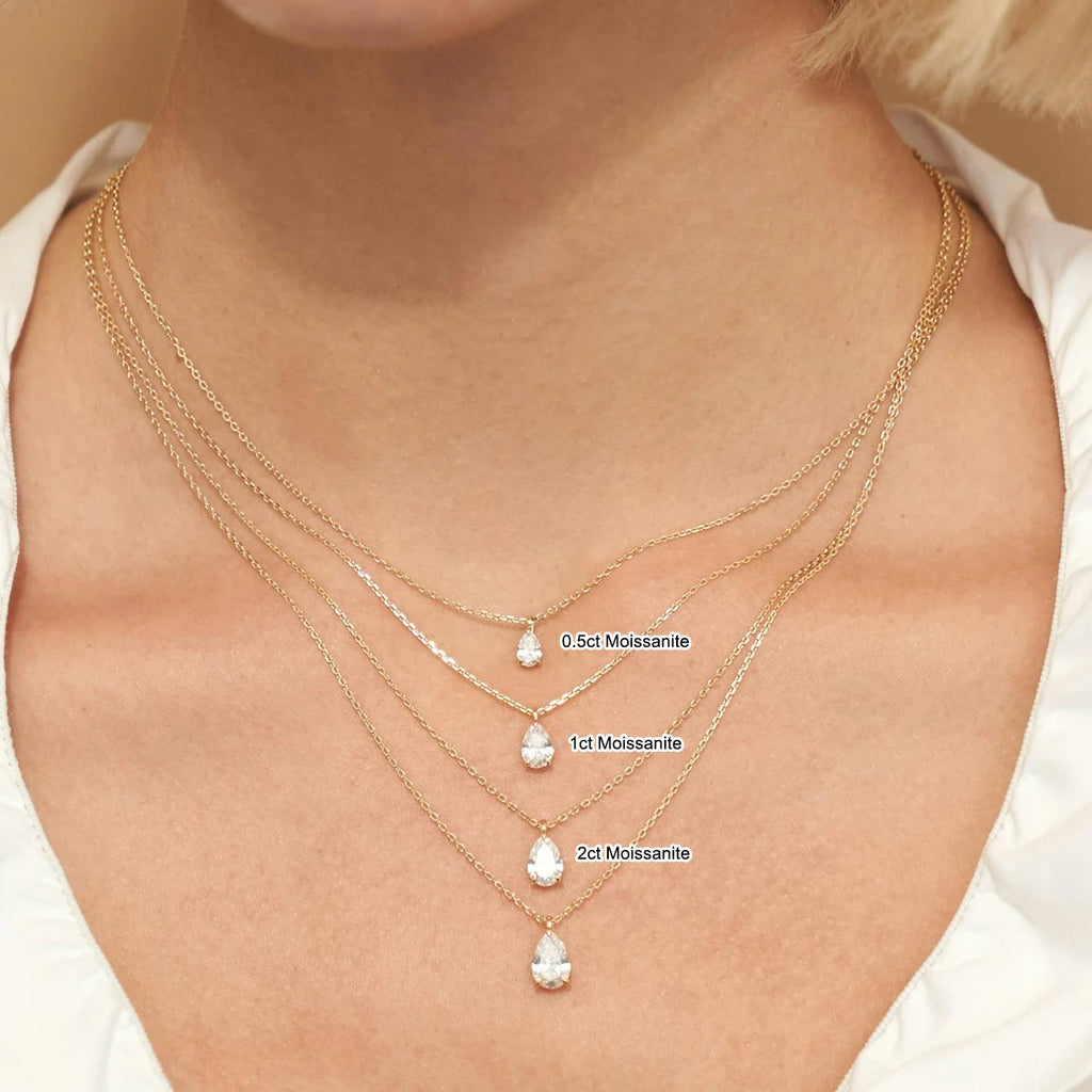 Szjinao Pear Cut 14K Gold Moissanite Necklace – Waterdrop Pendant for Wedding & Party Jewelry
