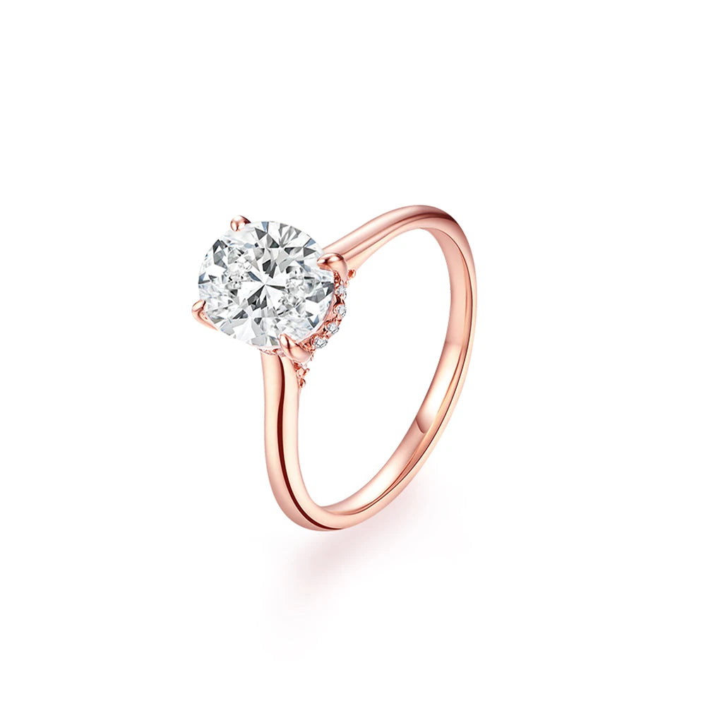 Women’s 2CT Oval Cut Moissanite Engagement Ring in 18K Gold Plated 925 Sterling Silver with Certificate