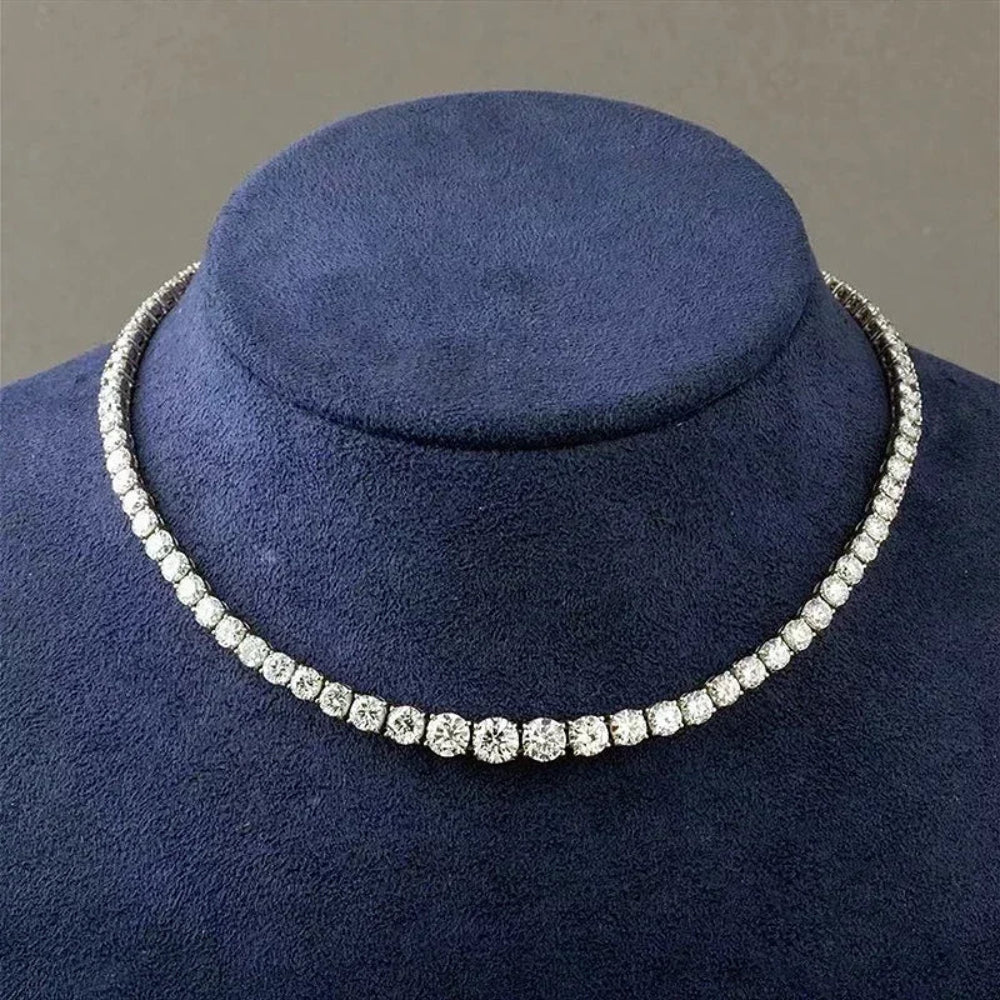 Women’s Moissanite Tennis Necklace Sterling Silver Gradient Diamond Choker Sparkling Jewelry