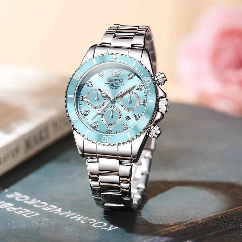 Women's Luxury Quartz Watch 35mm Stainless Steel Luminous Hands Date Display Water Resistant