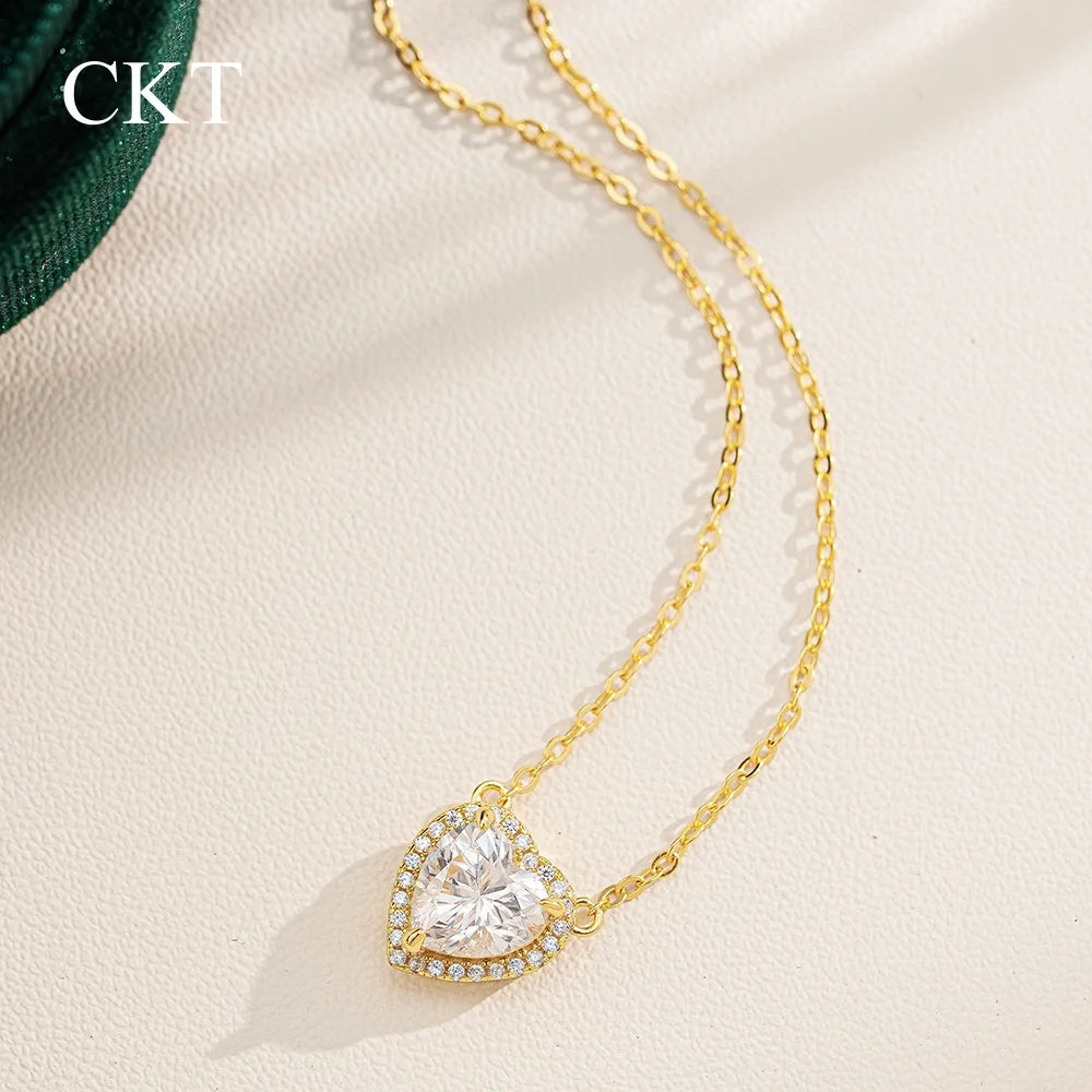 CKT 2ct Heart-Shaped Moissanite Pendant Necklace – 18K Gold Mount