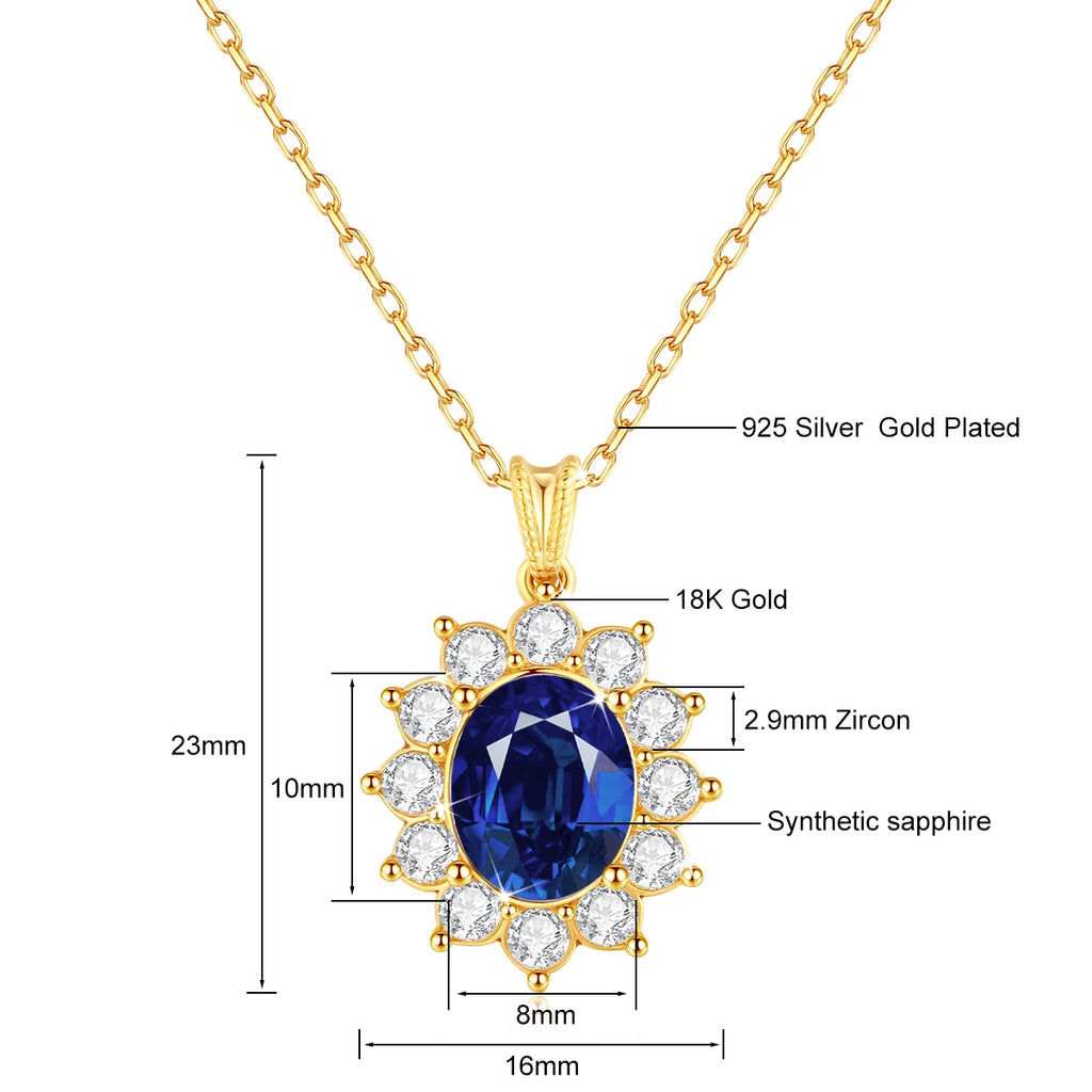 Szjinao Elegant Oval-Cut Synthetic Sapphire Pendant Necklace – 18K Gold Women’s Jewelry