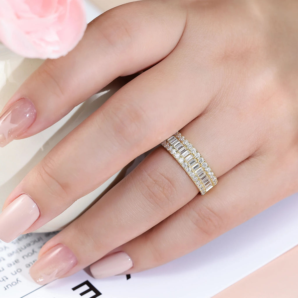 Newshe D Color Moissanite Half Eternity Wedding Band – 925 Sterling Silver Setting