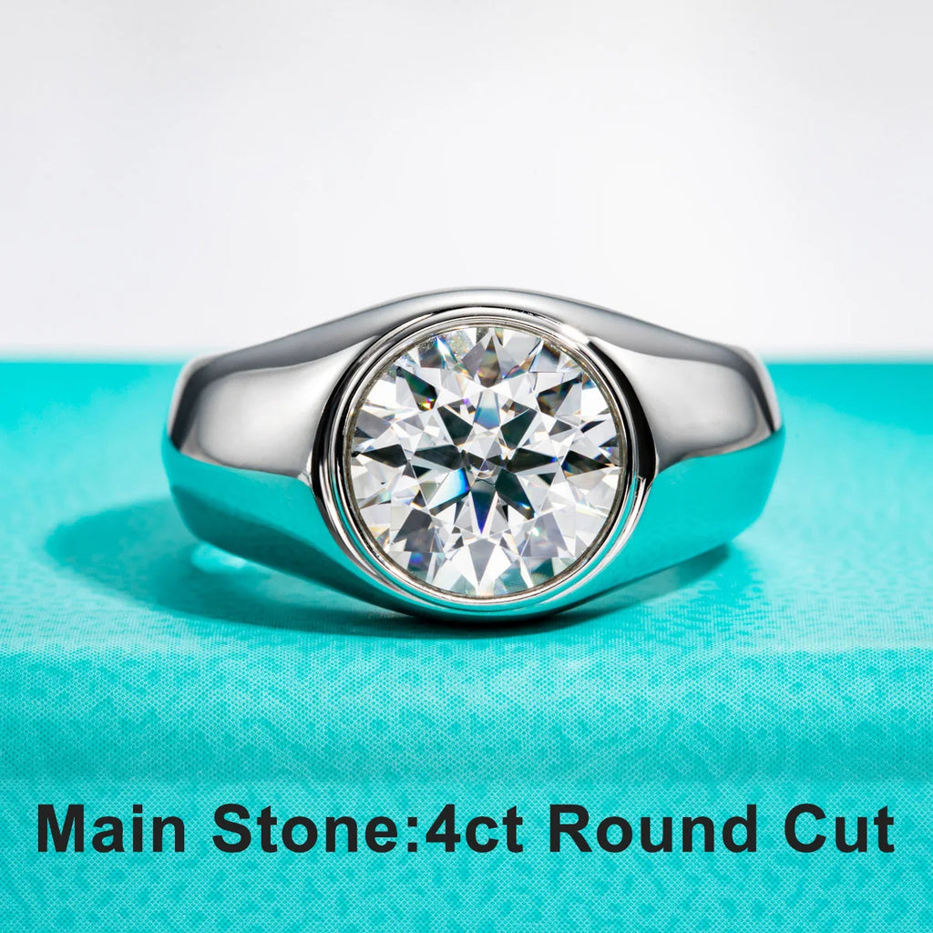 AnuJewel 4ct D Color Moissanite Bezel Engagement Ring – 18K Gold Plated Silver