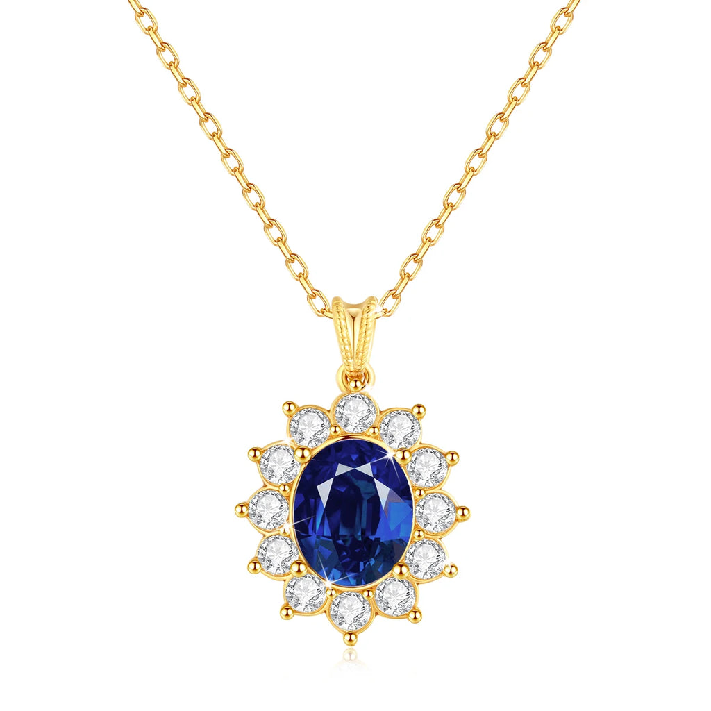 Szjinao Elegant Oval-Cut Synthetic Sapphire Pendant Necklace – 18K Gold Women’s Jewelry