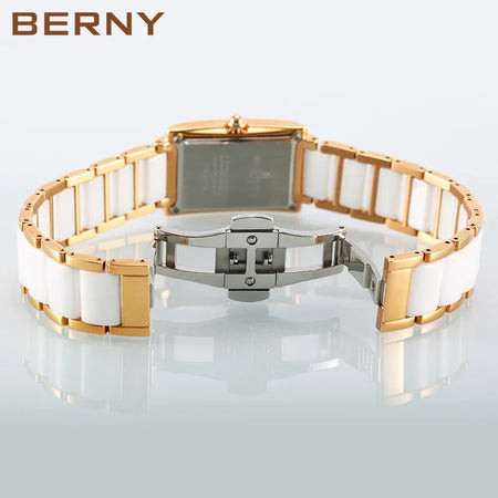 BERNY Women Watch Quartz Ceramic Bracelet Butterfly Buckle Waterproof Fashion Gold Female Clock Relogio Feminino Birthday Gift - RoyElite