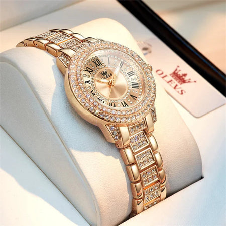 OLEVS Original Diamond Watch for Women Fashion Elegant Stainless Steel Waterproof Quartz Wristwatch Luxury Ladies Dress Watches - RoyElite